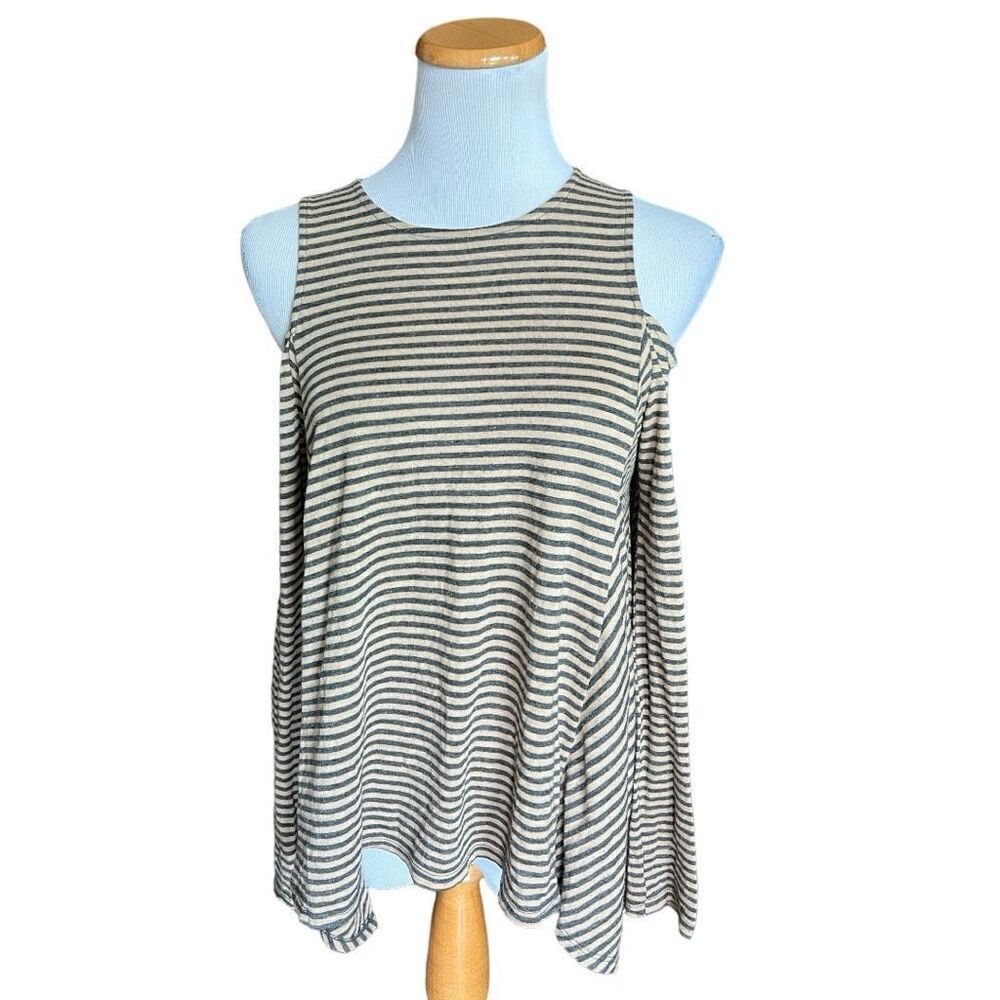 Womens Altar’d State Sparkle Shimmer Stripe Cold Shoulder Top - Sz S